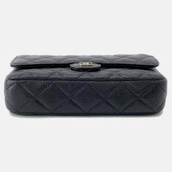 Pre Owned Chanel Matelasse Flap Chain shoulder Phone Pouch Black Caviar Leather