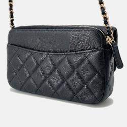 Pre Owned Chanel Matelasse Flap Chain shoulder Phone Pouch Black Caviar Leather