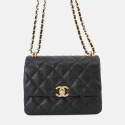 Pre Owned Chanel Coco First Chain shoulder Bag Black Caviar Leather