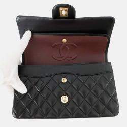 Pre Owned Chanel Matelasse W Flap Chain shoulder Black Lambskin Size 25