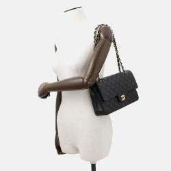 Pre Owned Chanel Matelasse W Flap Chain shoulder Black Lambskin Size 25