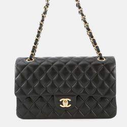 Pre Owned Chanel Matelasse W Flap Chain shoulder Black Lambskin Size 25
