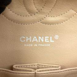 Pre Owned Chanel Matelasse W Flap Chain shoulder Bag Beige Caviar Leather Size 25