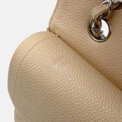 Pre Owned Chanel Matelasse W Flap Chain shoulder Bag Beige Caviar Leather Size 25