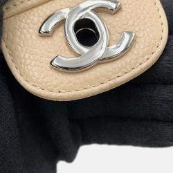 Pre Owned Chanel Matelasse W Flap Chain shoulder Bag Beige Caviar Leather Size 25