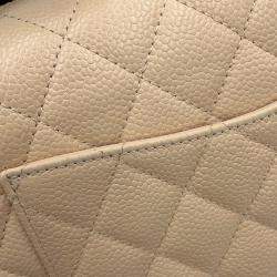 Pre Owned Chanel Matelasse W Flap Chain shoulder Bag Beige Caviar Leather Size 25