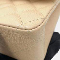 Pre Owned Chanel Matelasse W Flap Chain shoulder Bag Beige Caviar Leather Size 25