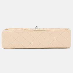 Pre Owned Chanel Matelasse W Flap Chain shoulder Bag Beige Caviar Leather Size 25