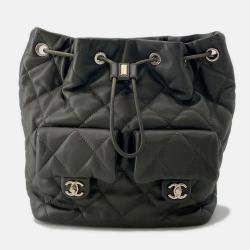 Pre Owned Chanel Matelasse Backpack Khaki Lambskin