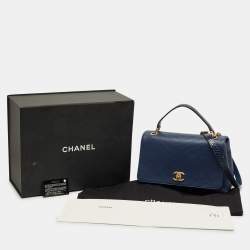 Pre Owned Chanel Navy Blue Chevron Leather and Python Business Affinity Flap Bag