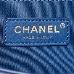 Pre Owned Chanel Navy Blue Chevron Leather and Python Business Affinity Flap Bag