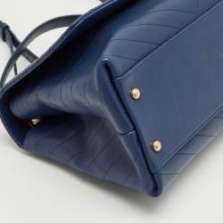 Pre Owned Chanel Navy Blue Chevron Leather and Python Business Affinity Flap Bag