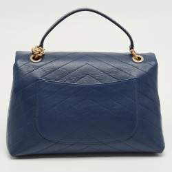 Pre Owned Chanel Navy Blue Chevron Leather and Python Business Affinity Flap Bag