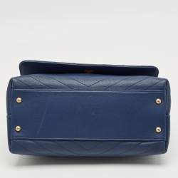 Pre Owned Chanel Navy Blue Chevron Leather and Python Business Affinity Flap Bag