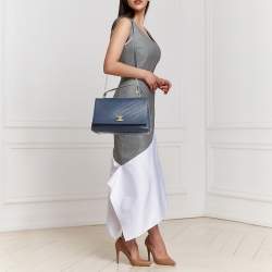 Pre Owned Chanel Navy Blue Chevron Leather and Python Business Affinity Flap Bag