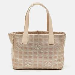Pre Owned Chanel Beige Shimmer Nylon and Leather CC Logo Travel Line Tote