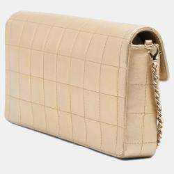 Pre Owned Chanel Gold CC Metallic Lambskin Choco Bar East West Flap