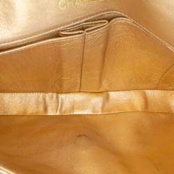Pre Owned Chanel Gold CC Metallic Lambskin Choco Bar East West Flap