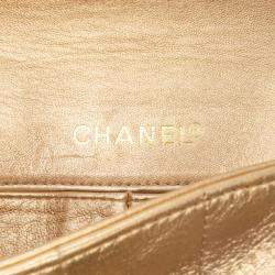 Pre Owned Chanel Gold CC Metallic Lambskin Choco Bar East West Flap