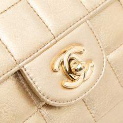 Pre Owned Chanel Gold CC Metallic Lambskin Choco Bar East West Flap