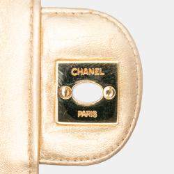 Pre Owned Chanel Gold CC Metallic Lambskin Choco Bar East West Flap