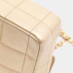 Pre Owned Chanel Gold CC Metallic Lambskin Choco Bar East West Flap