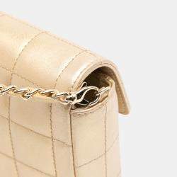 Pre Owned Chanel Gold CC Metallic Lambskin Choco Bar East West Flap