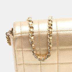 Pre Owned Chanel Gold CC Metallic Lambskin Choco Bar East West Flap