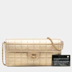 Pre Owned Chanel Gold CC Metallic Lambskin Choco Bar East West Flap