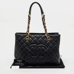 Pre Owned Chanel Black Quilted Caviar Leather GST Grand Shopping Tote