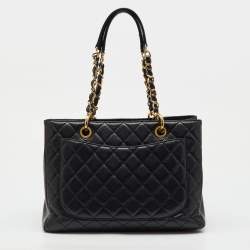 Pre Owned Chanel Black Quilted Caviar Leather GST Grand Shopping Tote