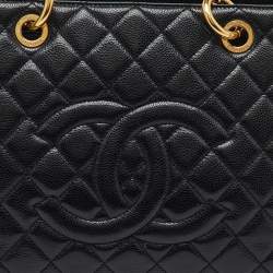 Pre Owned Chanel Black Quilted Caviar Leather GST Grand Shopping Tote