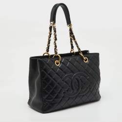 Pre Owned Chanel Black Quilted Caviar Leather GST Grand Shopping Tote
