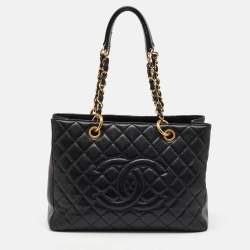 Pre Owned Chanel Black Quilted Caviar Leather GST Grand Shopping Tote