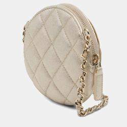 Pre Owned Chanel Gold Mini CC Metallic Lambskin Camellia Bouquet Round Clutch on Chain