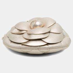 Pre Owned Chanel Gold Mini CC Metallic Lambskin Camellia Bouquet Round Clutch on Chain