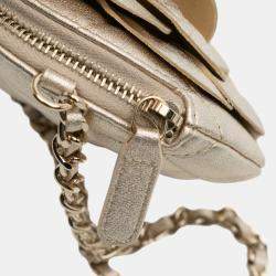 Pre Owned Chanel Gold Mini CC Metallic Lambskin Camellia Bouquet Round Clutch on Chain