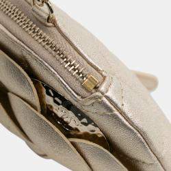 Pre Owned Chanel Gold Mini CC Metallic Lambskin Camellia Bouquet Round Clutch on Chain