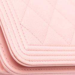 Pre Owned Chanel Pink Quilted Caviar Boy Wallet on Chain