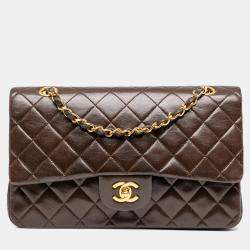 Pre Owned Chanel Brown Medium Classic Lambskin Double Flap