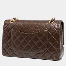 Pre Owned Chanel Brown Medium Classic Lambskin Double Flap