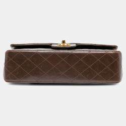 Pre Owned Chanel Brown Medium Classic Lambskin Double Flap