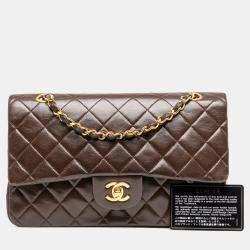 Pre Owned Chanel Brown Medium Classic Lambskin Double Flap