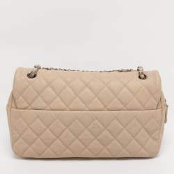 Pre Owned Chanel Beige Quilted Caviar Leather Large Easy Flap Bag