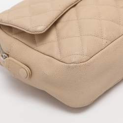 Pre Owned Chanel Beige Quilted Caviar Leather Large Easy Flap Bag