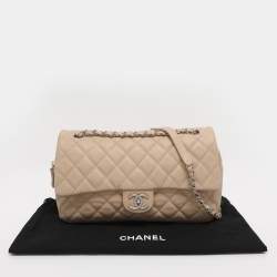 Pre Owned Chanel Beige Quilted Caviar Leather Large Easy Flap Bag