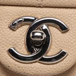 Pre Owned Chanel Beige Quilted Caviar Leather Large Easy Flap Bag