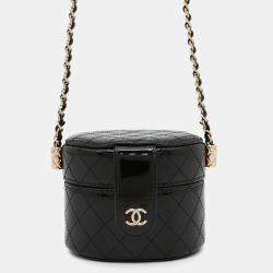Pre Owned Chanel Chain Shoulder Bag Mini Vanity Coco Mark Patent Black