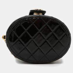 Pre Owned Chanel Chain Shoulder Bag Mini Vanity Coco Mark Patent Black