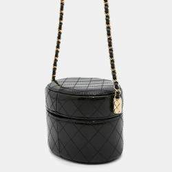 Pre Owned Chanel Chain Shoulder Bag Mini Vanity Coco Mark Patent Black